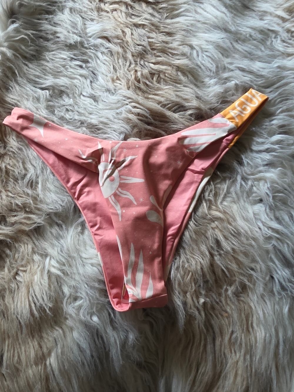 Agua Bendita Pink Floral Bikini Bottom Yellow Logo Tab